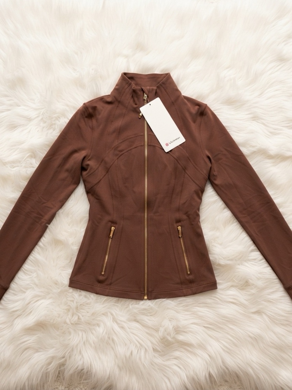 lululemon Women's Define Luon Jacket Brown Zip-Up with gold zipper